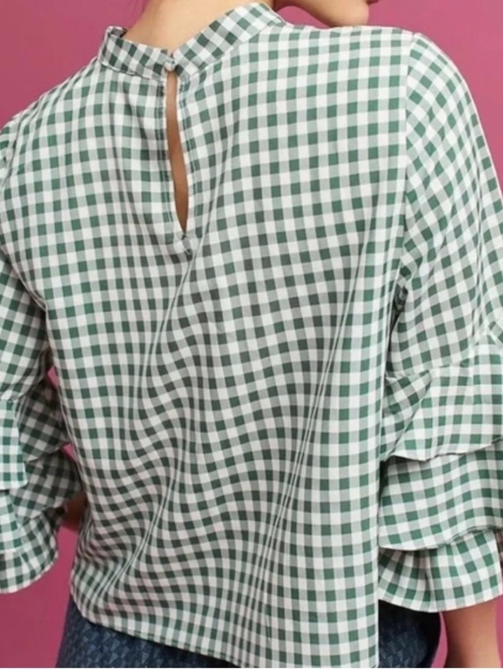 Anthropologie Sunday in Brooklyn Green Gingham Ruffle-Sleeve Blouse - Picture 2 of 6